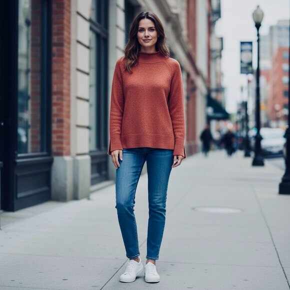 Ann Taylor LOFT Rolled Mock Neck Sweater Flare Slit Sleeves Sz S #193B - Picture 4 of 11